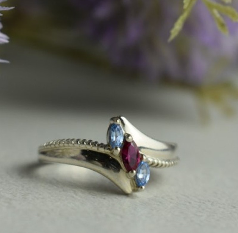 925 Sterling Silver Pink Spinel & Topaz Ring Size 7